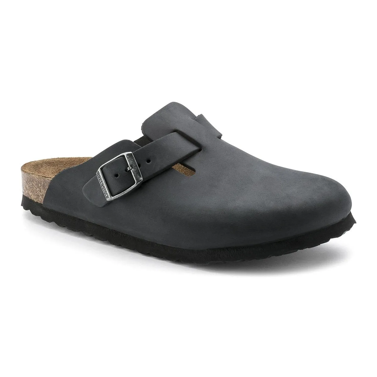 Mens Black Oiled Leather Birkenstock Boston Clogs