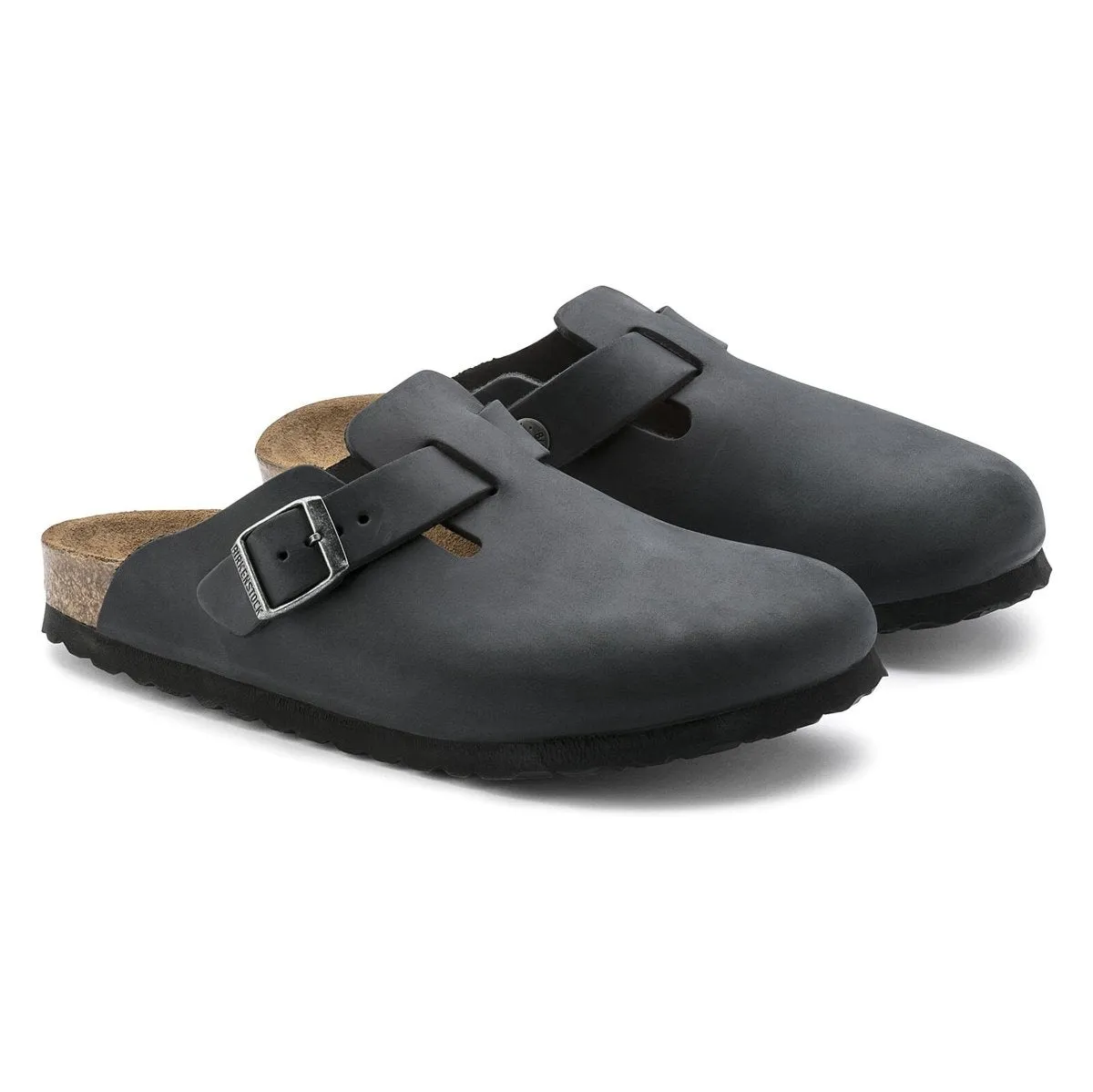 Mens Black Oiled Leather Birkenstock Boston Clogs