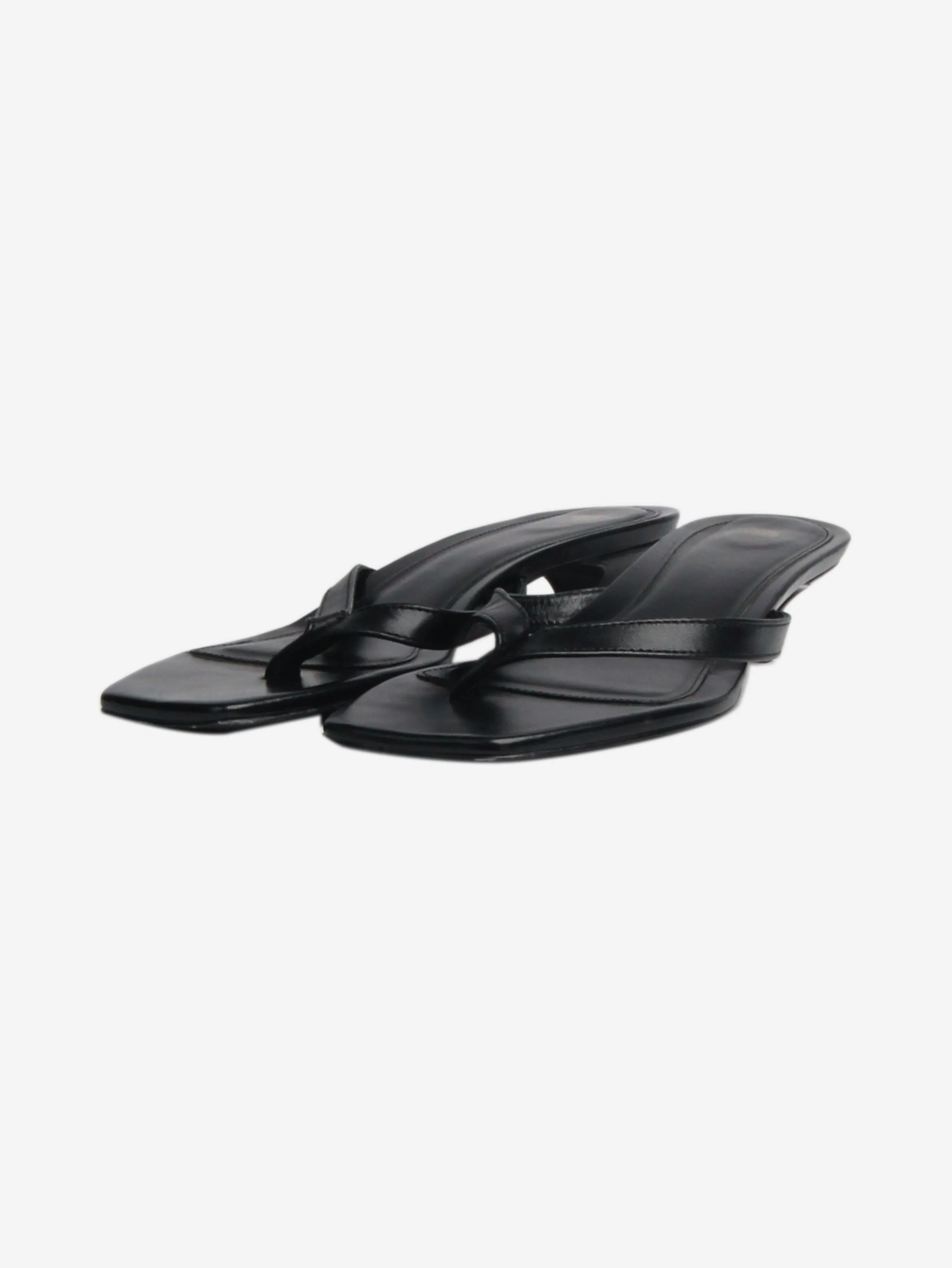 Black leather thong sandals - size EU 39