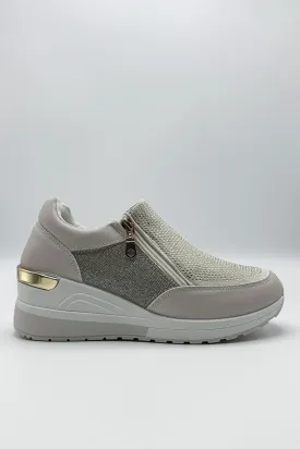 Ceeda Diamante Embellished Slip On Trainers in Beige