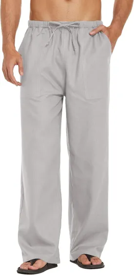 COOFANDY Mens Casual Linen Pants Elastic Waist Linen Pants Drawstring Summer Beach Yoga Linen Trouser