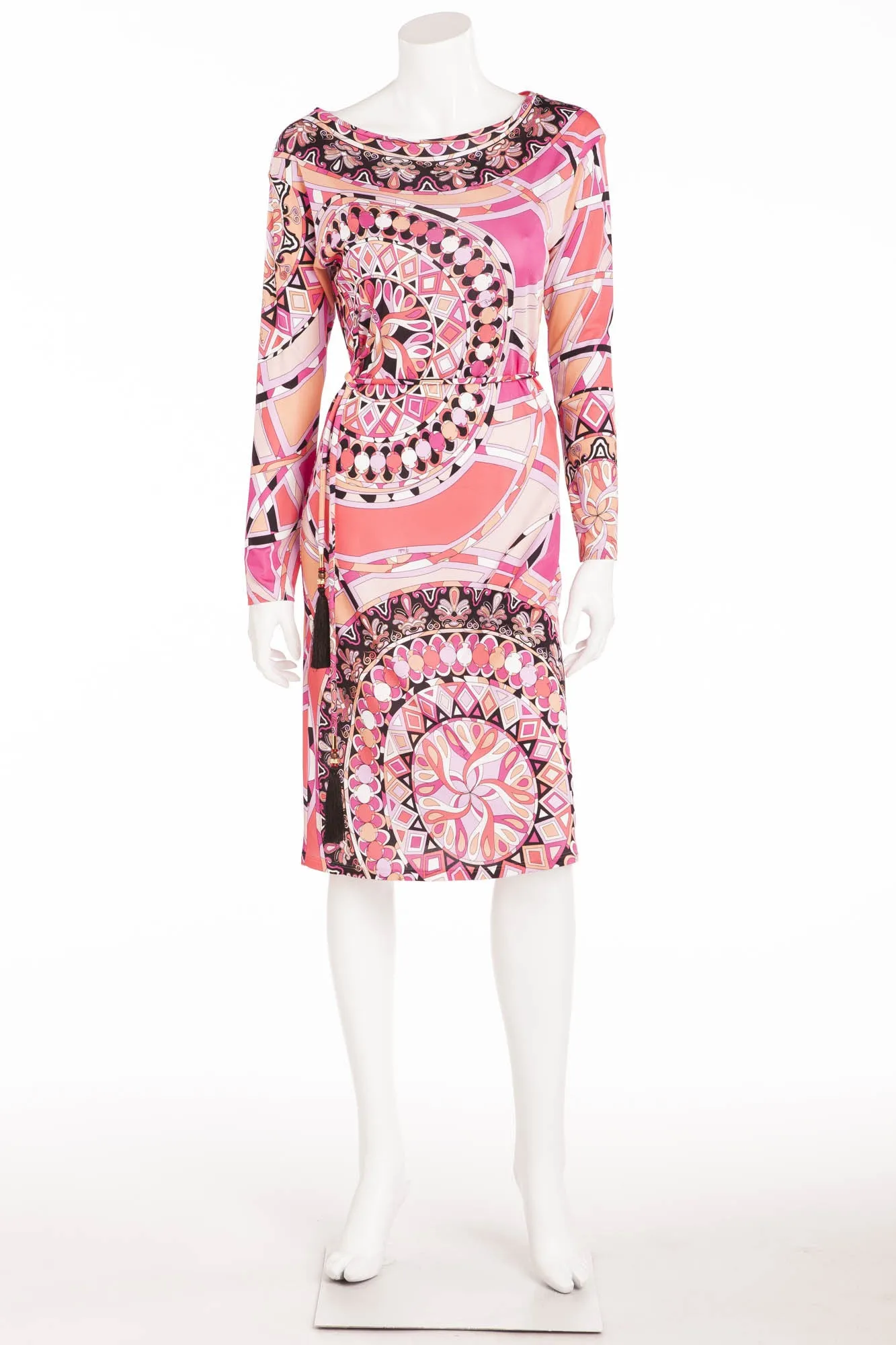 Emilio Pucci - Printed Pink Long Sleeve Jersey Dress with Belt - IT 42