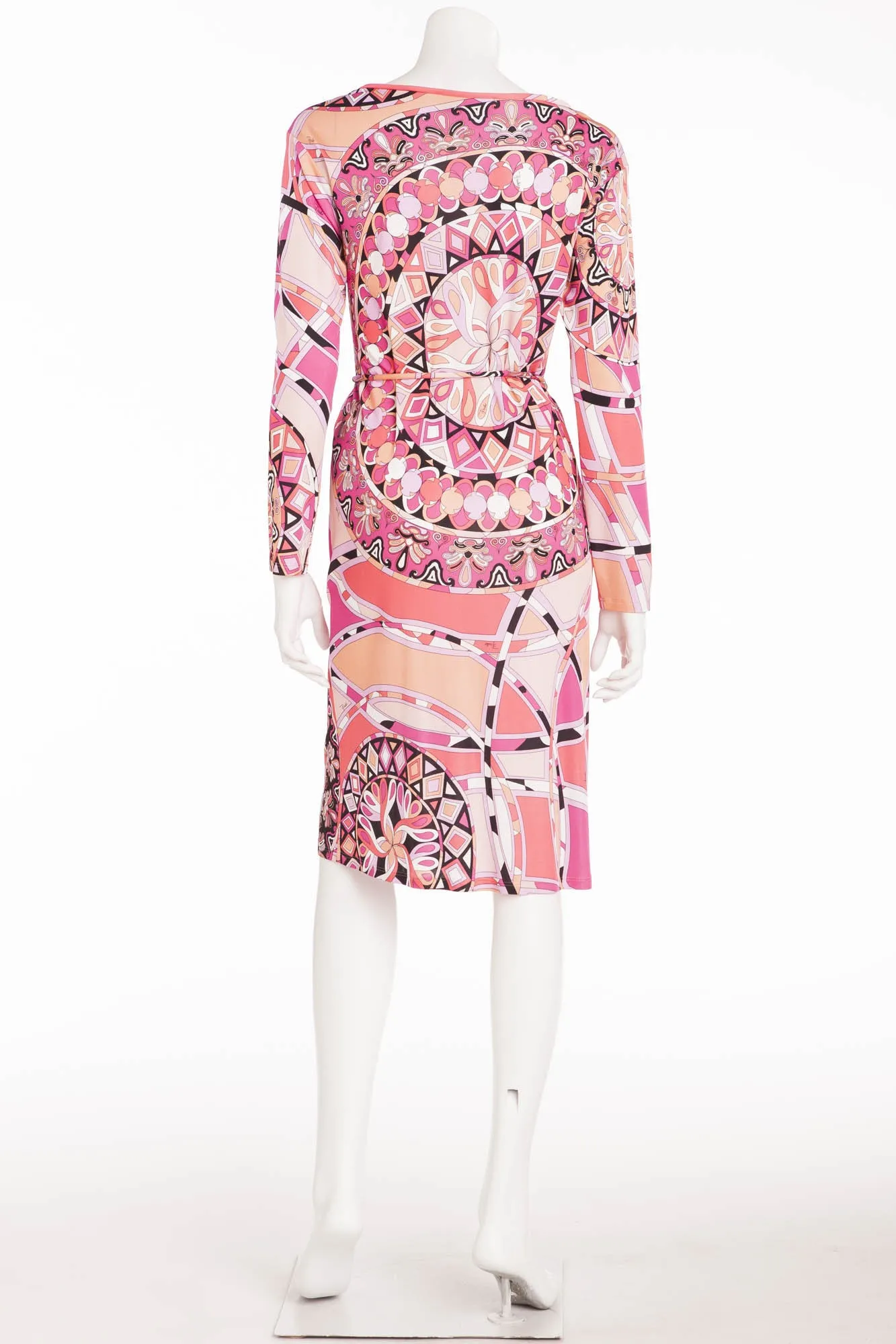 Emilio Pucci - Printed Pink Long Sleeve Jersey Dress with Belt - IT 42