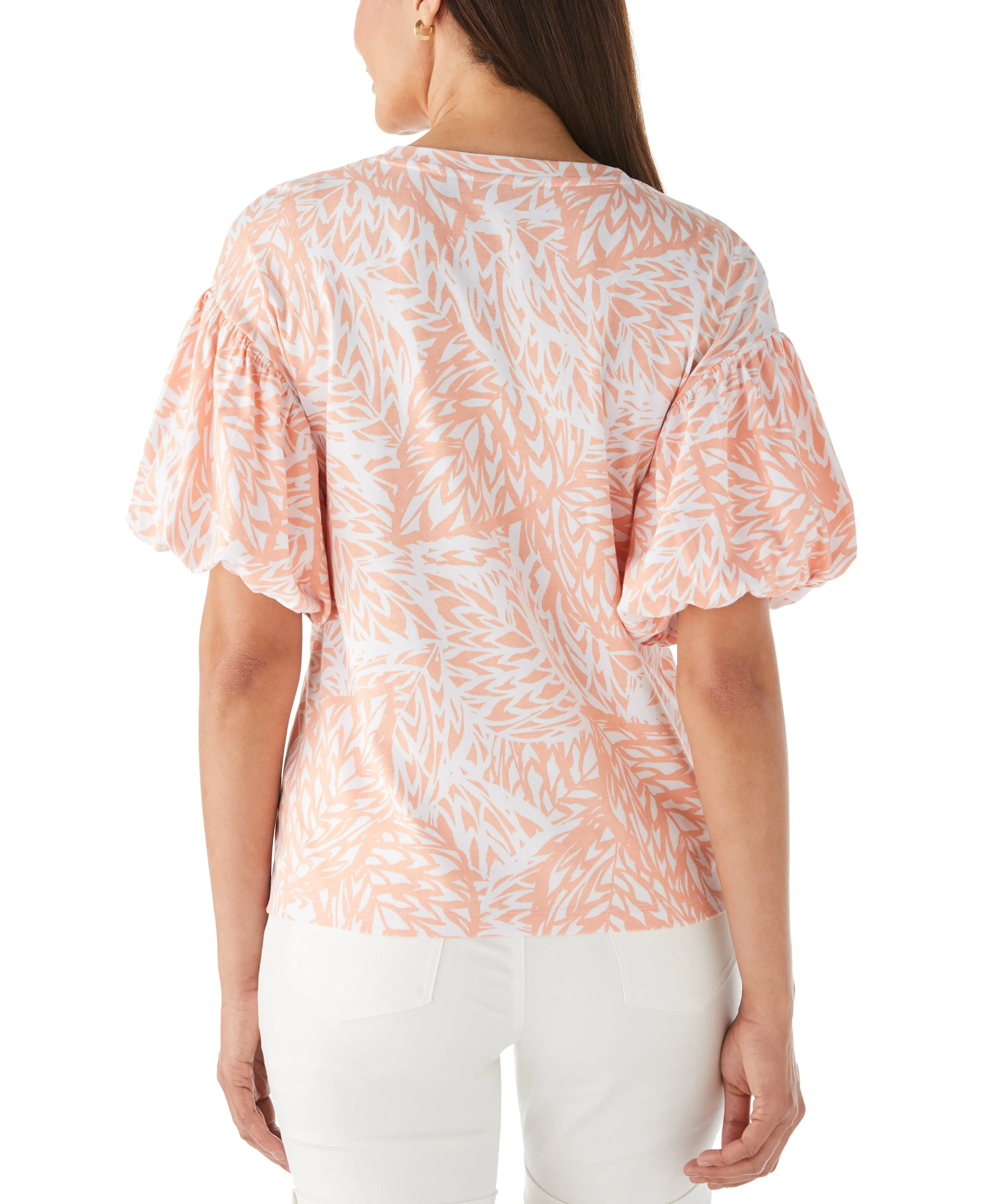 Floral Print Knit Bubble Sleeve Top