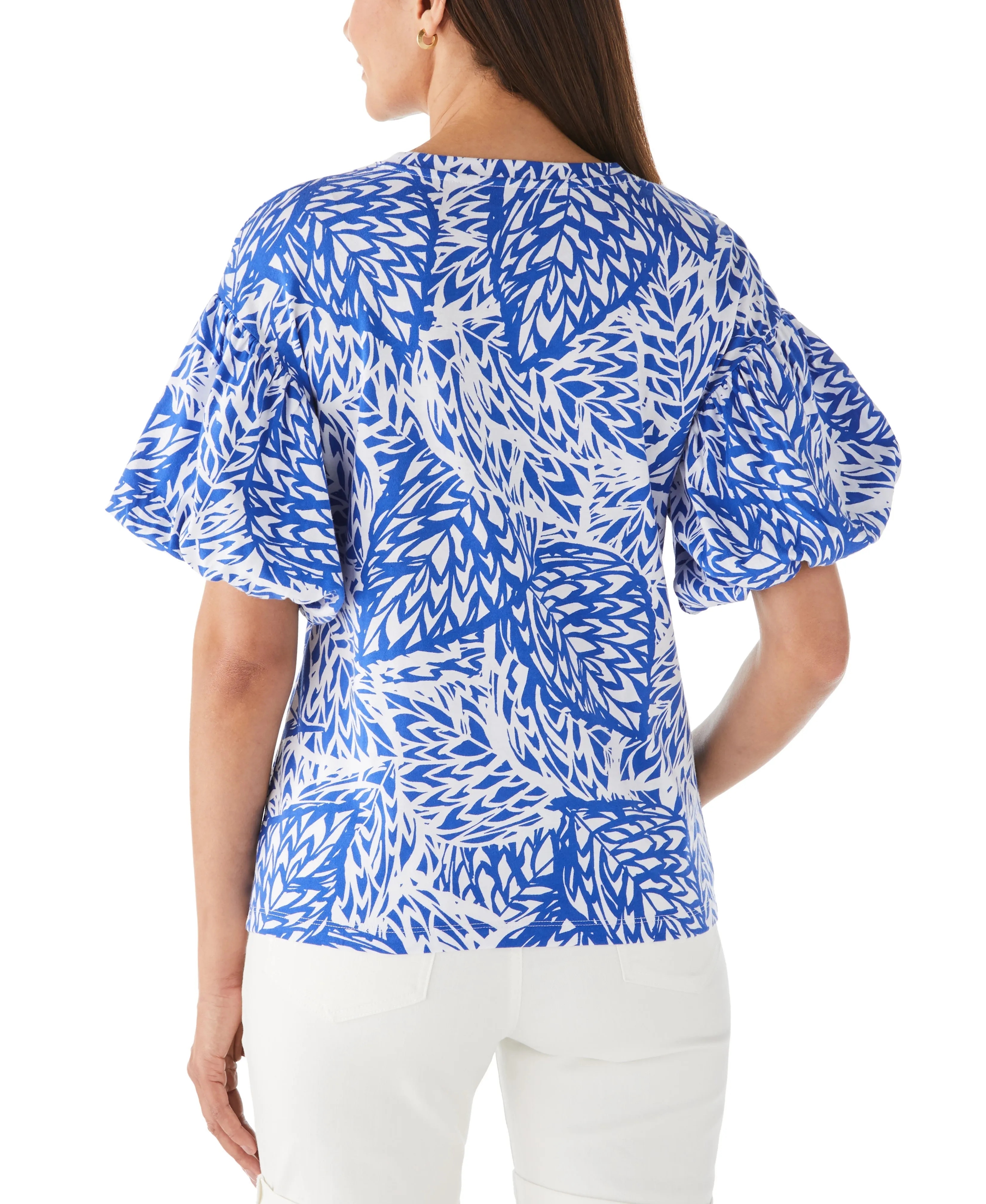 Floral Print Knit Bubble Sleeve Top
