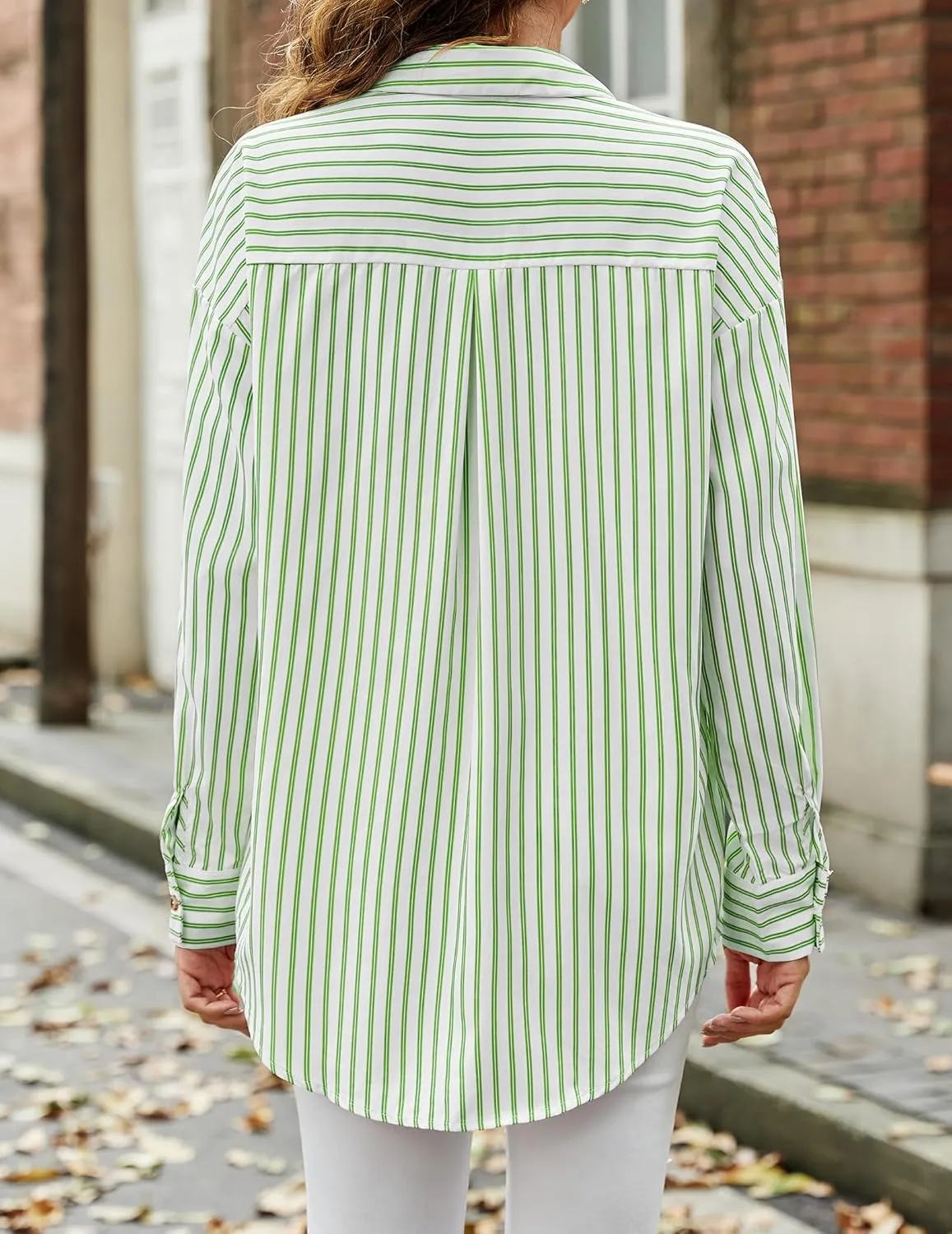 HOTOUCH Women's Striped Button Down Shirts Casual Long Sleeve Boyfriend Loose Collared Blouses Tops