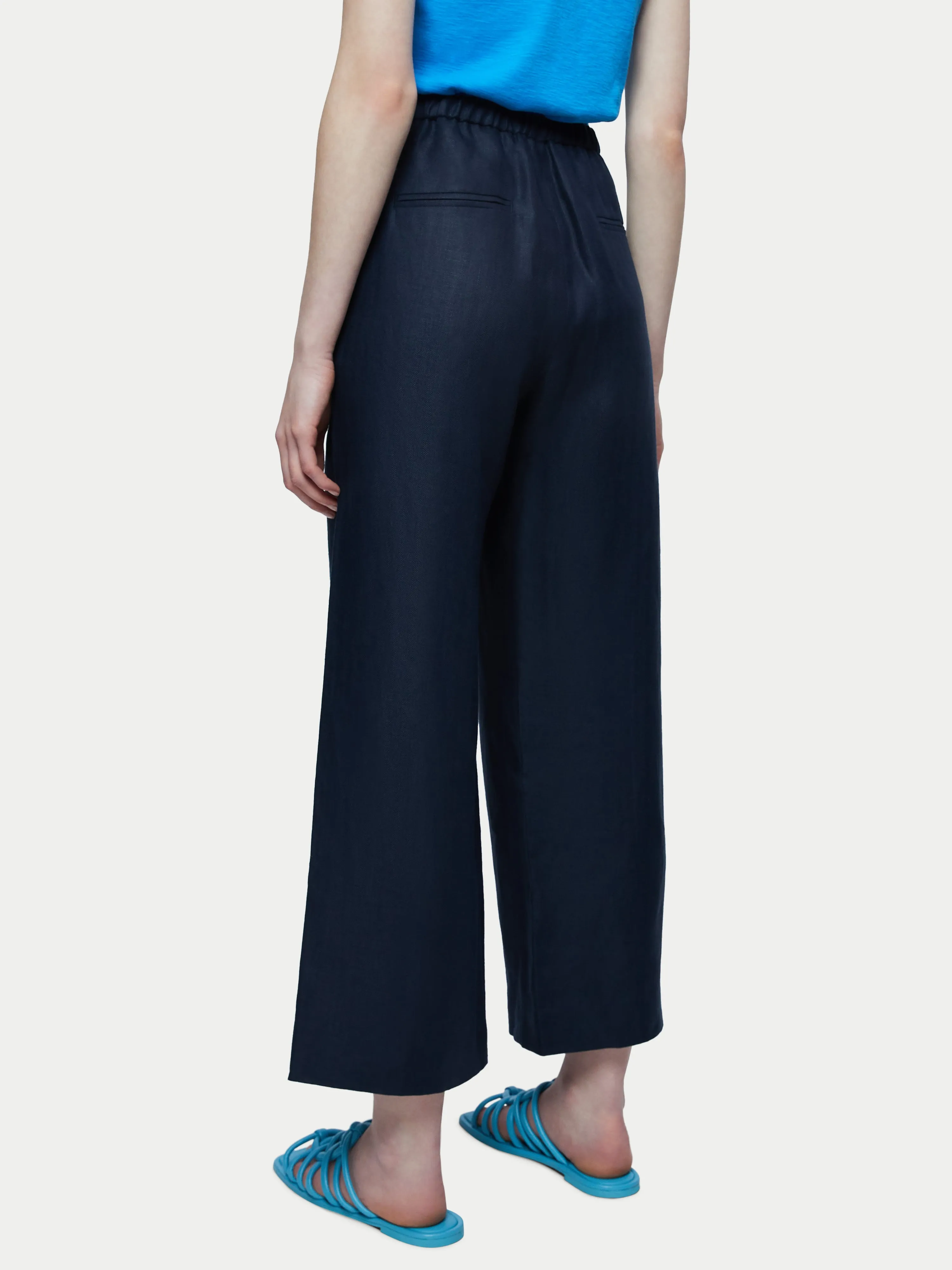 Irish Linen Herringbone Palazzo | Navy