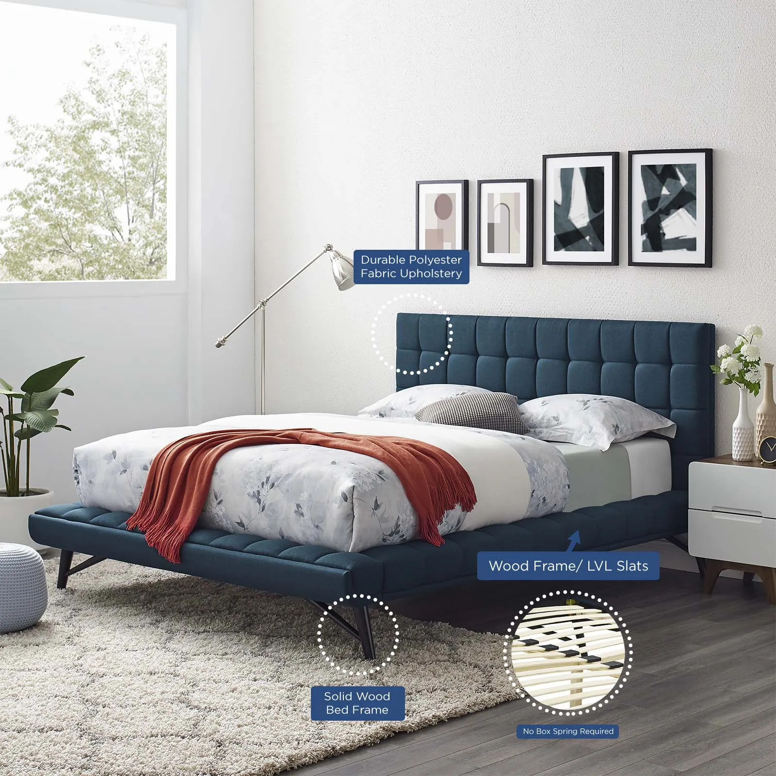 Julia Biscuit Tufted Upholstered Fabric Platform Bed