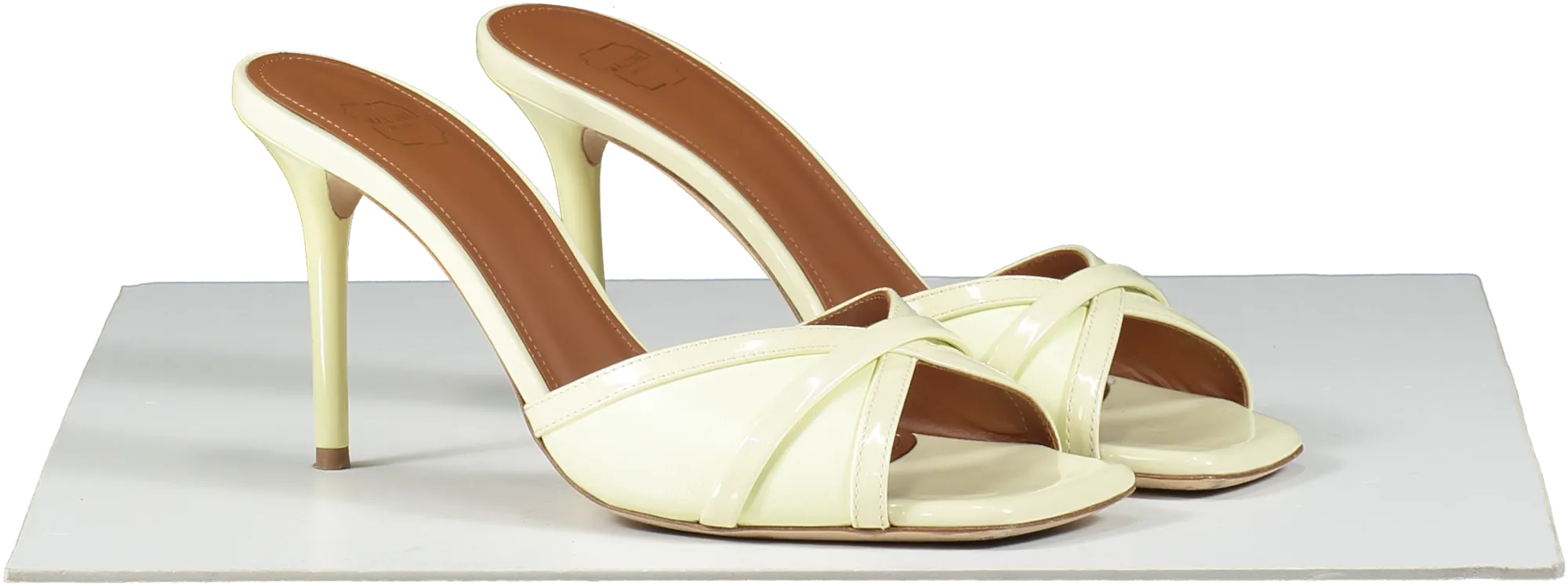 malone souliers Perla 85 Pale Yellow Leather Heeled Mules UK 5.5 EU 38.5 👠