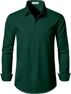 Men's Dress Shirts Formal Slim Fit Stretch Long Sleeve Button Down Shirt for Men Wrinkle Free Collar Business Shirts