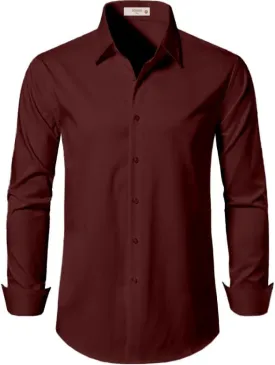 Men's Dress Shirts Formal Slim Fit Stretch Long Sleeve Button Down Shirt for Men Wrinkle Free Collar Business Shirts