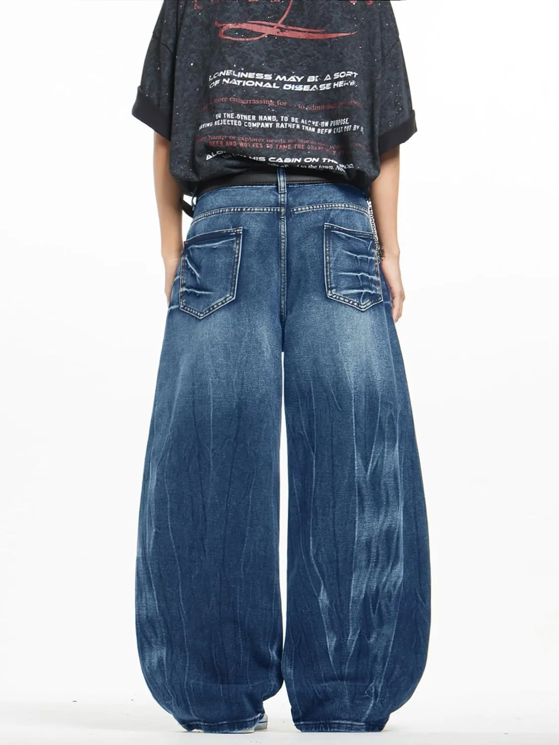 Mens Streetwear Hip Hop Baggy Jeans Wide Leg Skater Denim Pants Loose Long Trousers