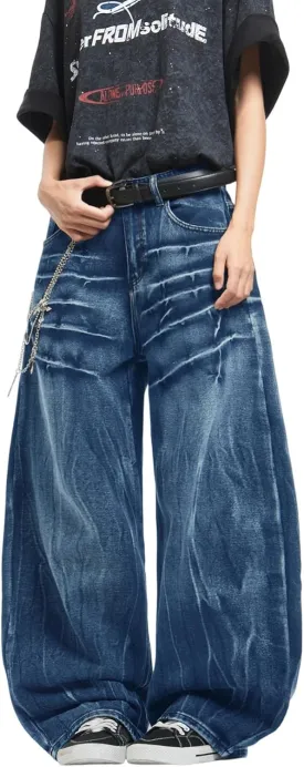 Mens Streetwear Hip Hop Baggy Jeans Wide Leg Skater Denim Pants Loose Long Trousers