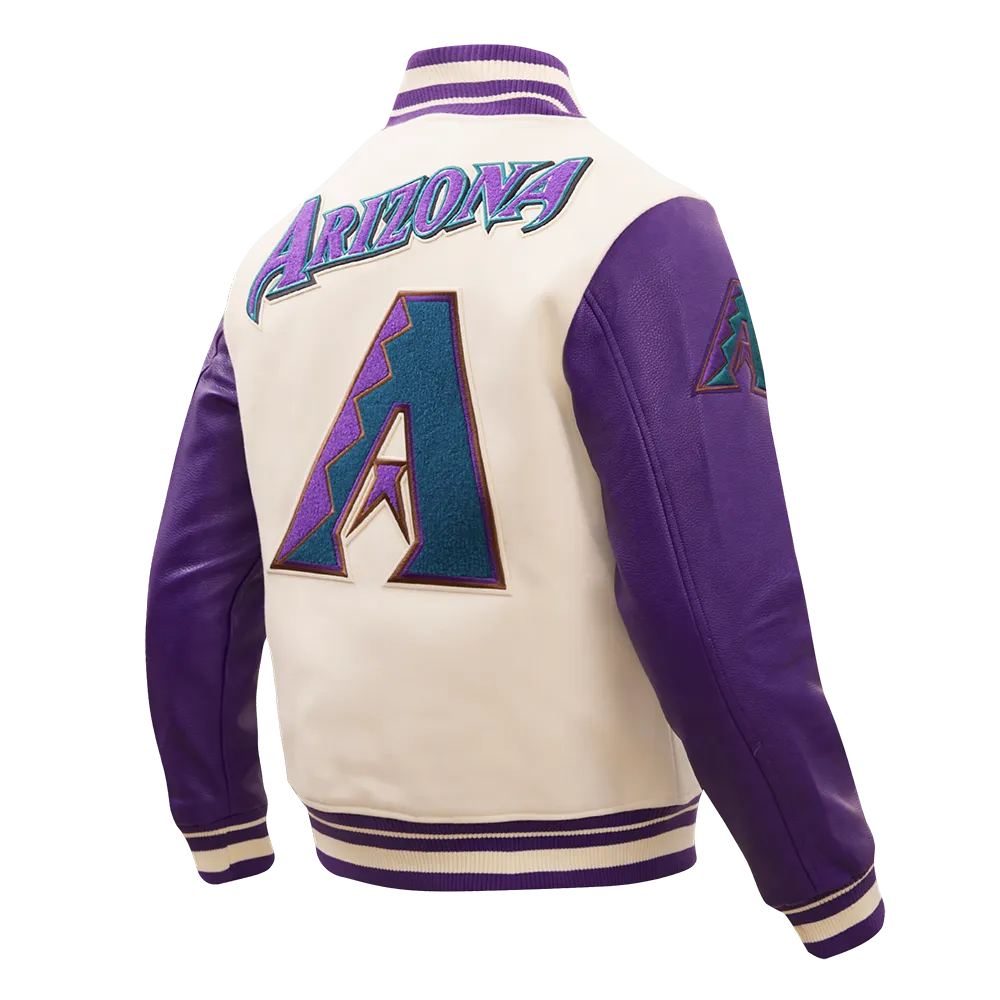 MLB ARIZONA DIAMONDBACKS RETRO CLASSIC MEN'S RIP WOOL VARSITY JACKET (EGGSHELL/PURPLE)