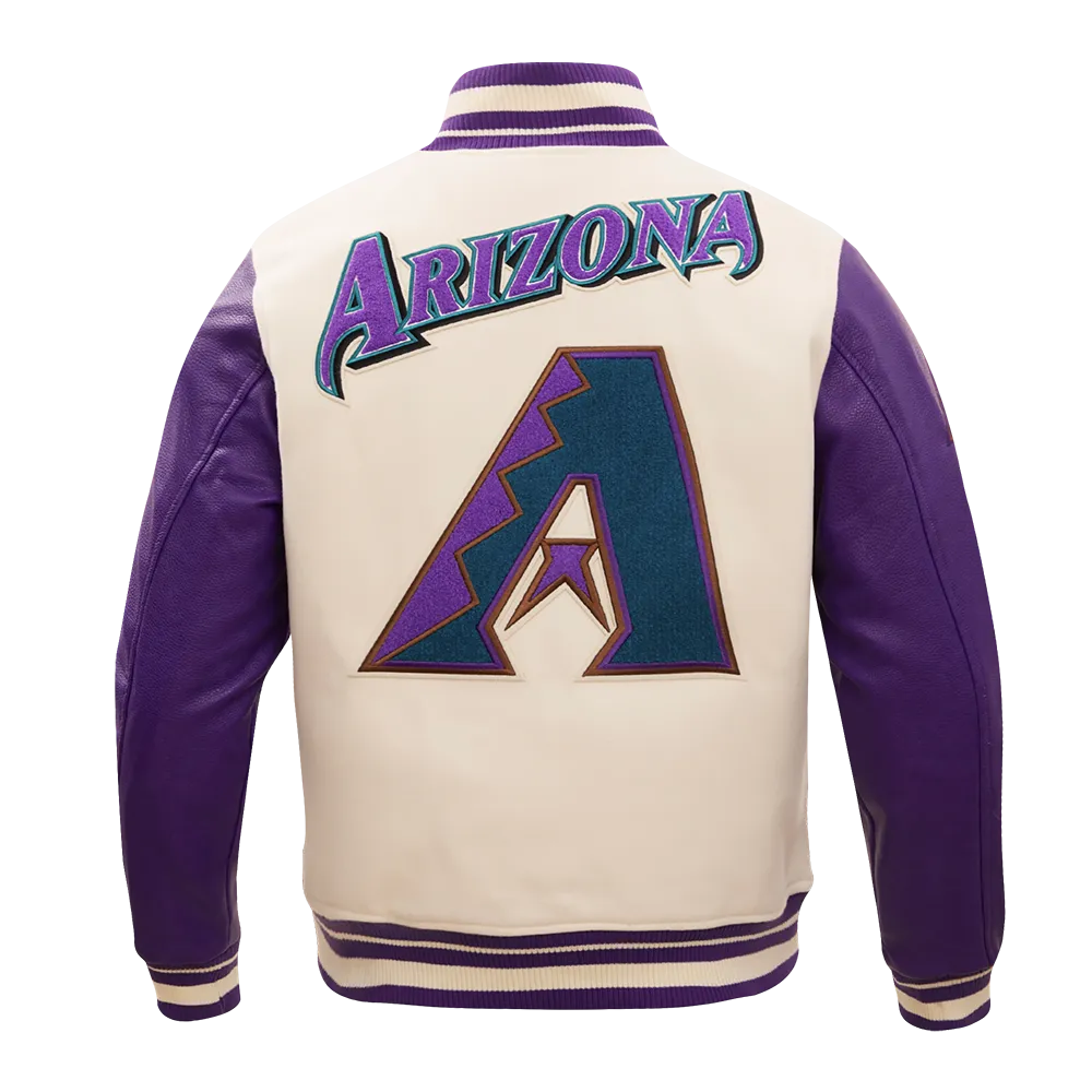 MLB ARIZONA DIAMONDBACKS RETRO CLASSIC MEN'S RIP WOOL VARSITY JACKET (EGGSHELL/PURPLE)
