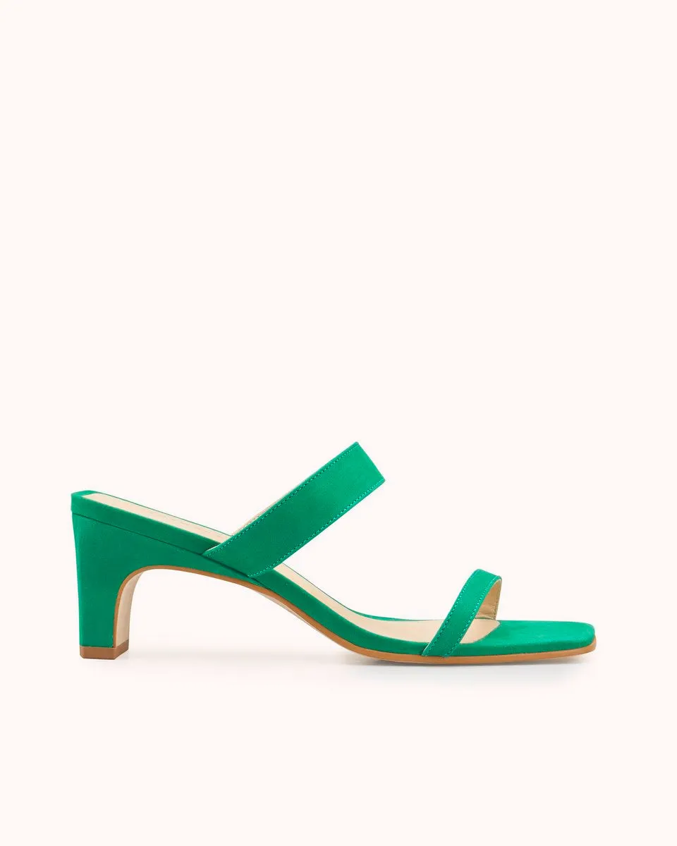 Mules À Talons En Cuir De Veau Velours Kiara - Vert