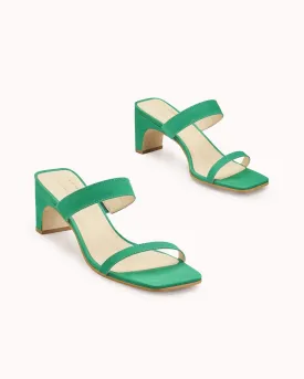 Mules À Talons En Cuir De Veau Velours Kiara - Vert