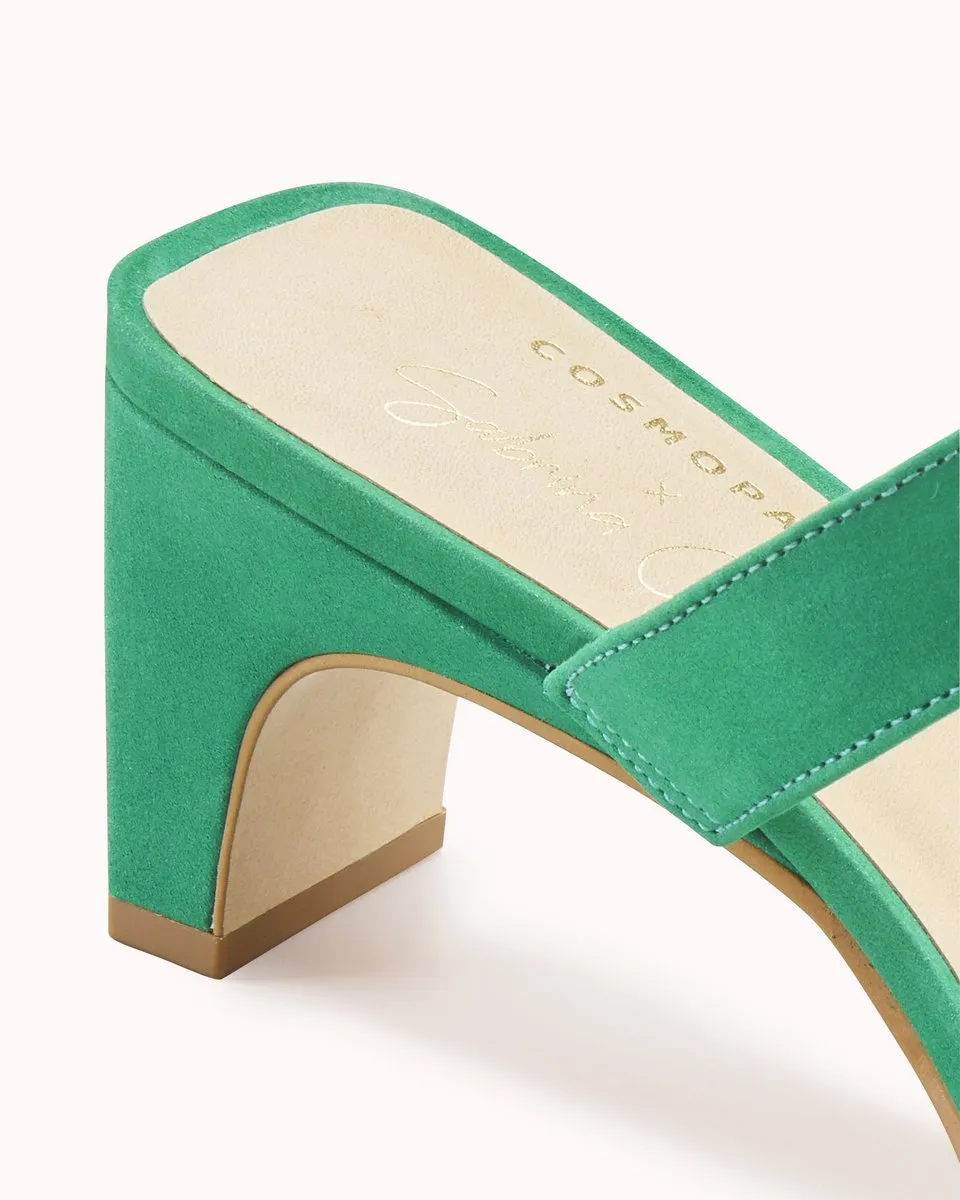 Mules À Talons En Cuir De Veau Velours Kiara - Vert