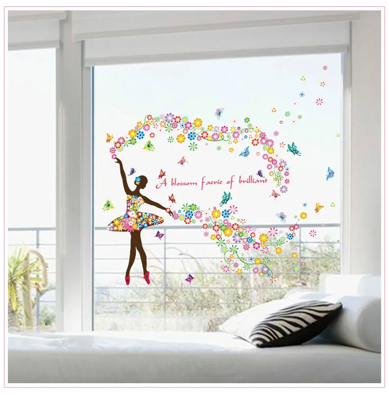 Obsessions Flower Fairy Dancing Girl for Dance Classroom Window Wall Decals