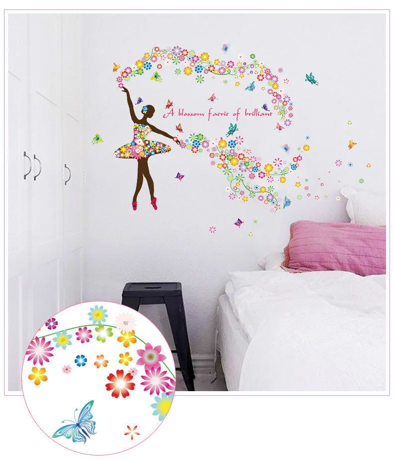 Obsessions Flower Fairy Dancing Girl for Dance Classroom Window Wall Decals