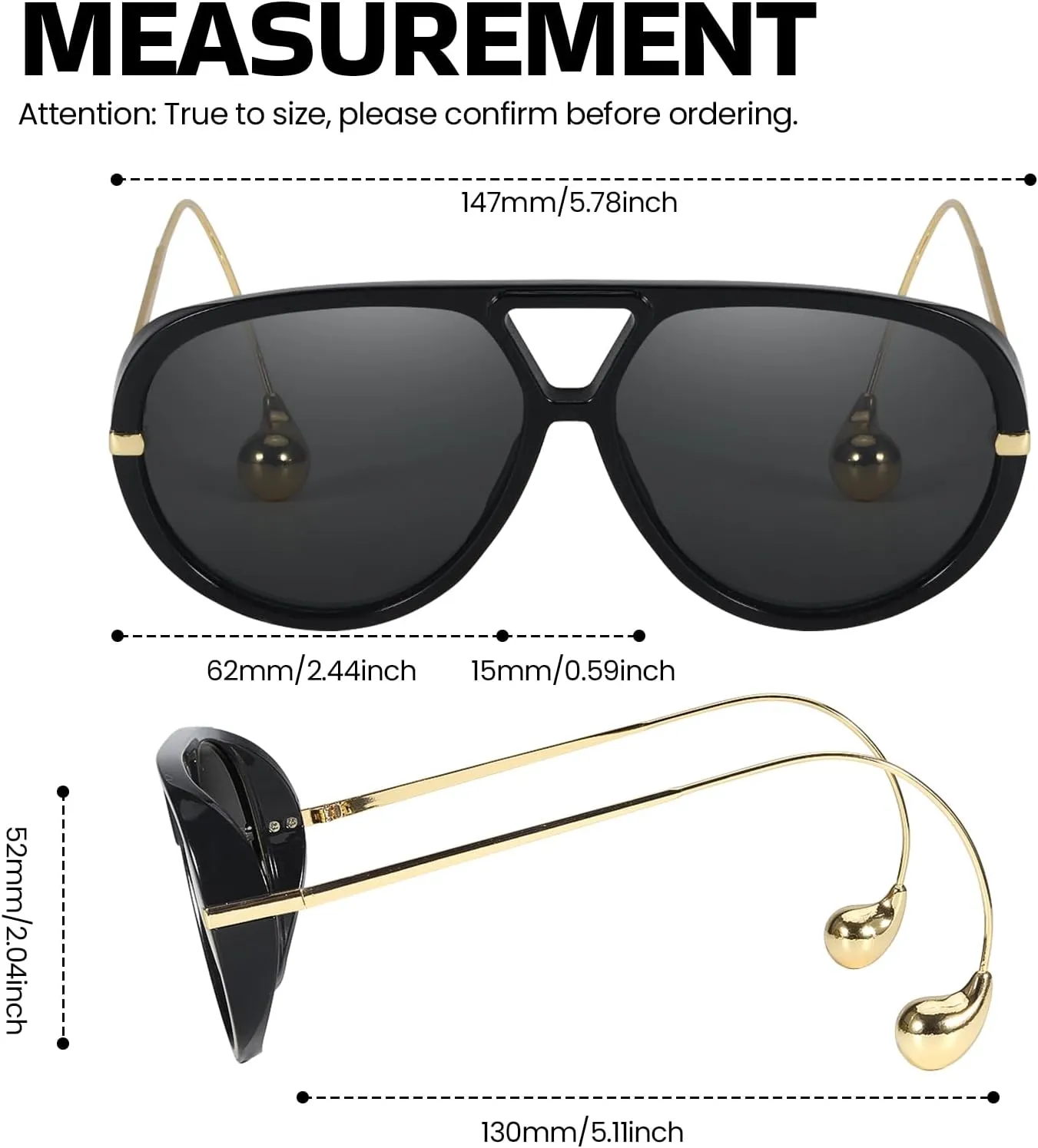 Oversized Aviator Sunglasses with Earring for Women Large Big UV400 Protection Designer 2025 Ladies Shades