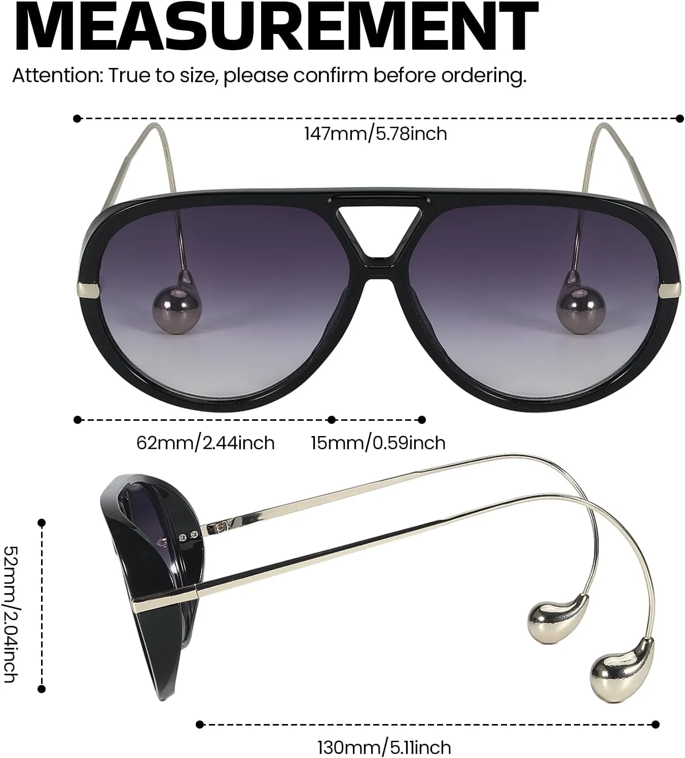 Oversized Aviator Sunglasses with Earring for Women Large Big UV400 Protection Designer 2025 Ladies Shades