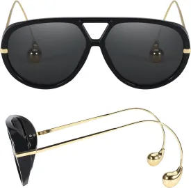 Oversized Aviator Sunglasses with Earring for Women Large Big UV400 Protection Designer 2025 Ladies Shades
