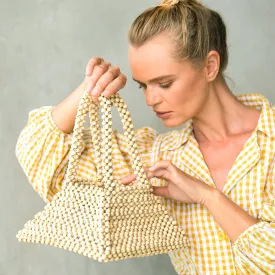 PYRAMID Beaded Tote Bag in Nude Beige