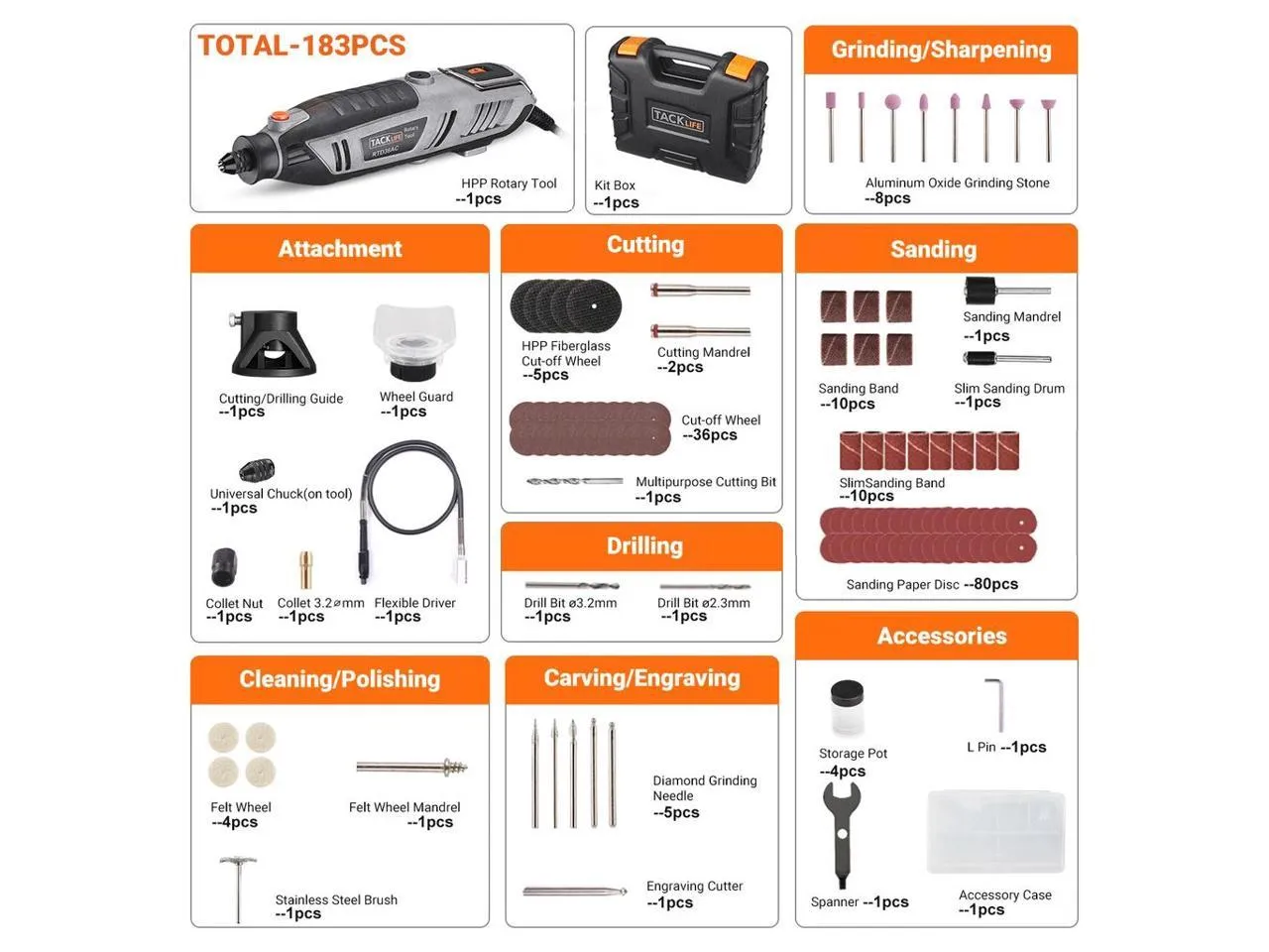 Rotary Tool 1.8 Amp Power with MultiPro Keyless and 170 Accessories - RTD36AC