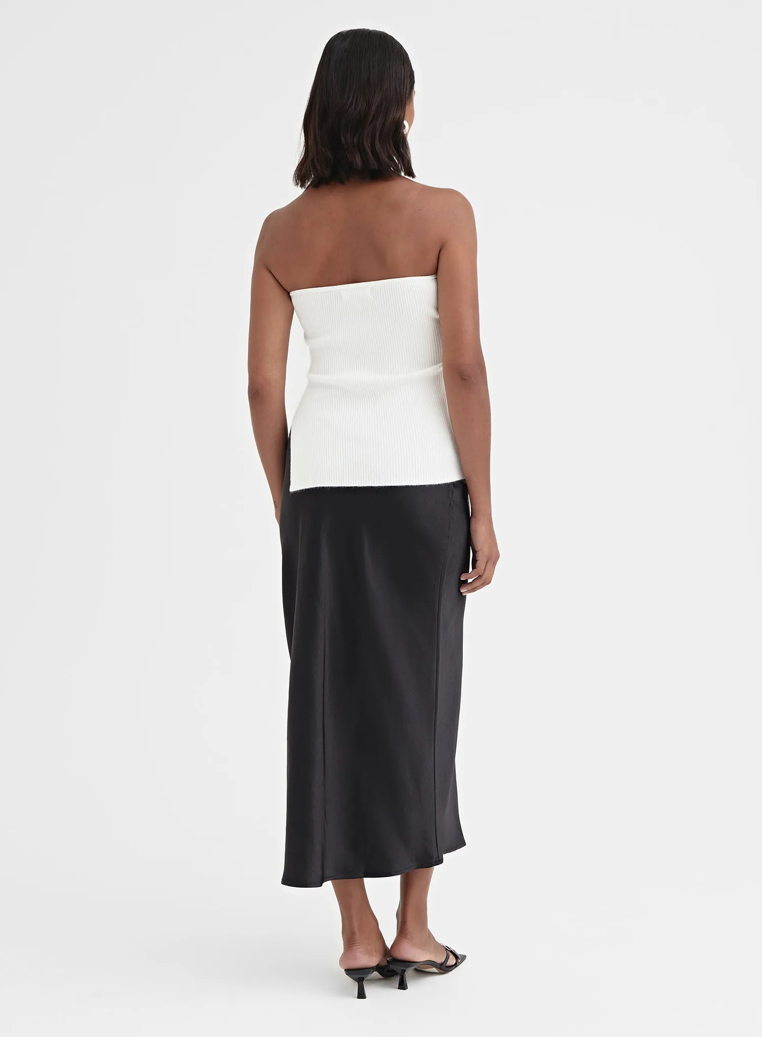 White Knitted Bandeau Split Front Top - Vic