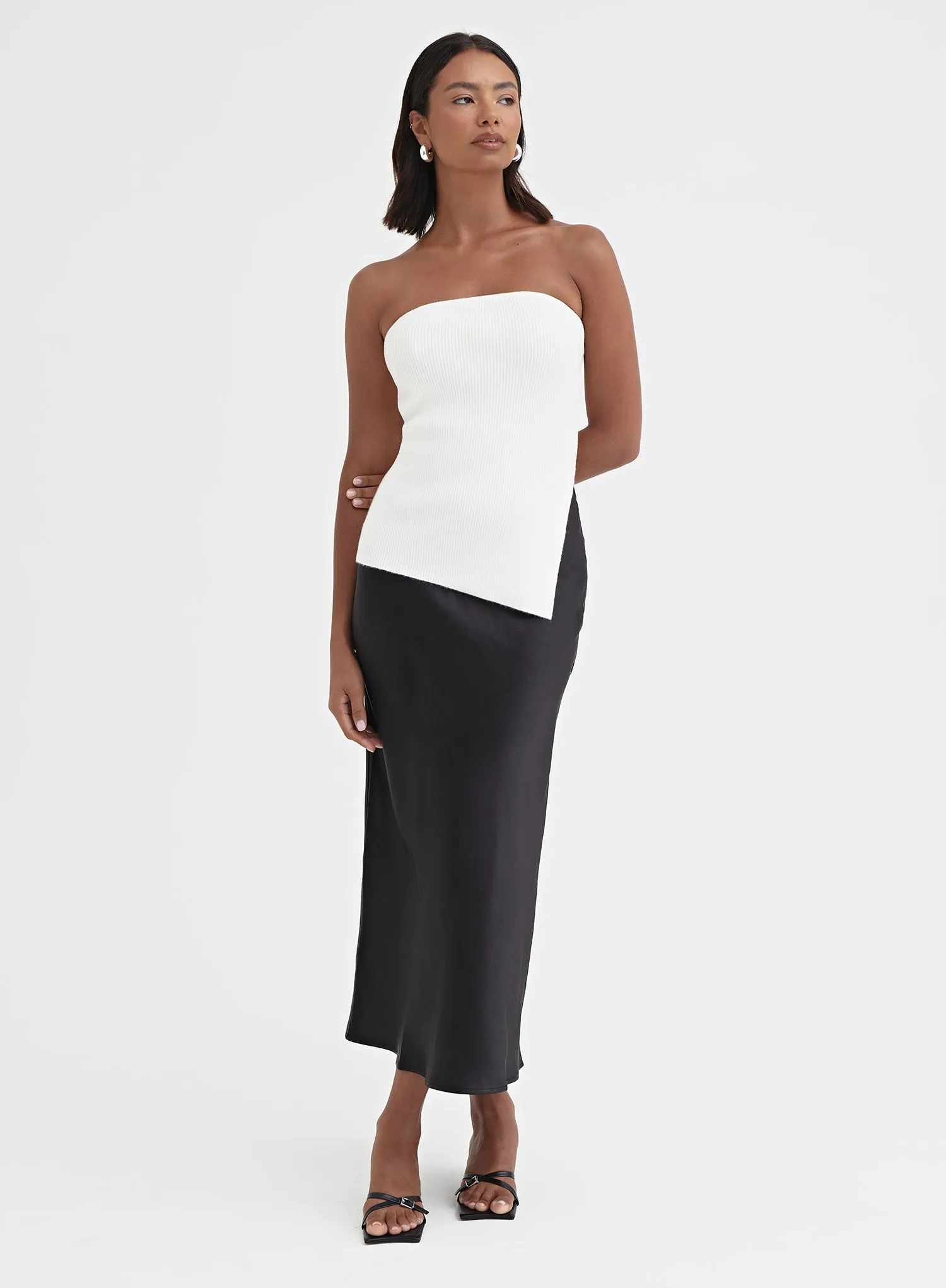 White Knitted Bandeau Split Front Top - Vic