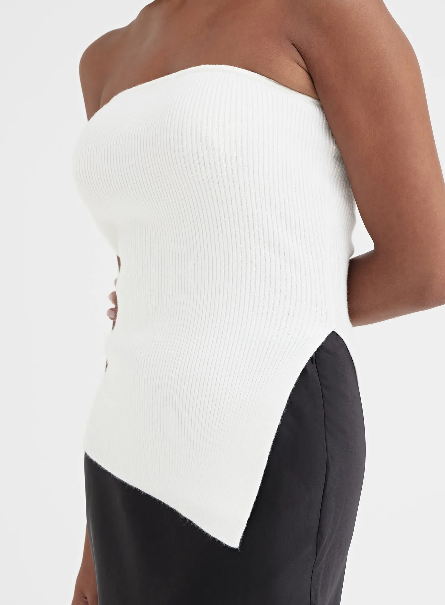 White Knitted Bandeau Split Front Top - Vic