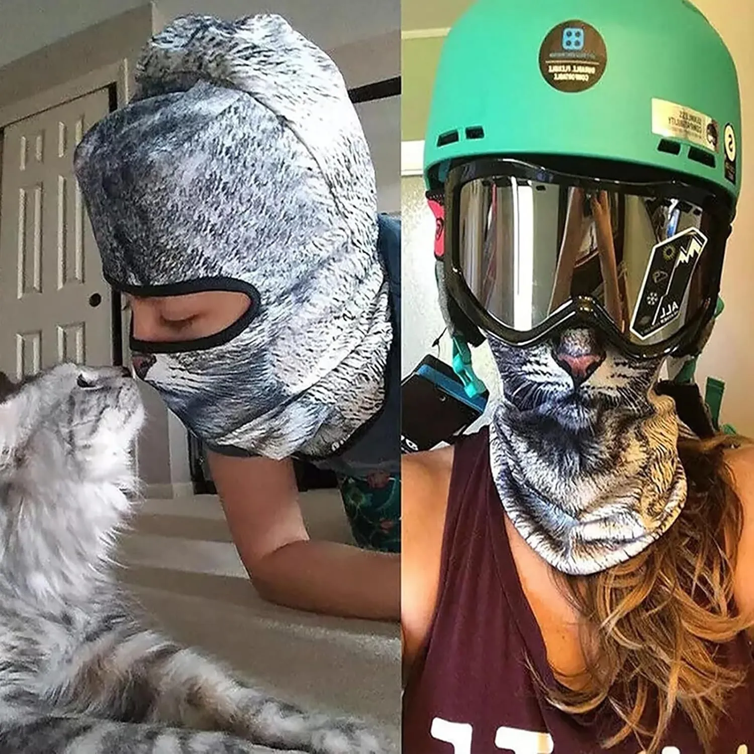 Winter Balaclava Cat Ski Mask Windproof with Ears Cute Full Face Shiesty Mask Animal Ski Face Mask for Outdoor Hiking Riding(2pcs-Type-C)