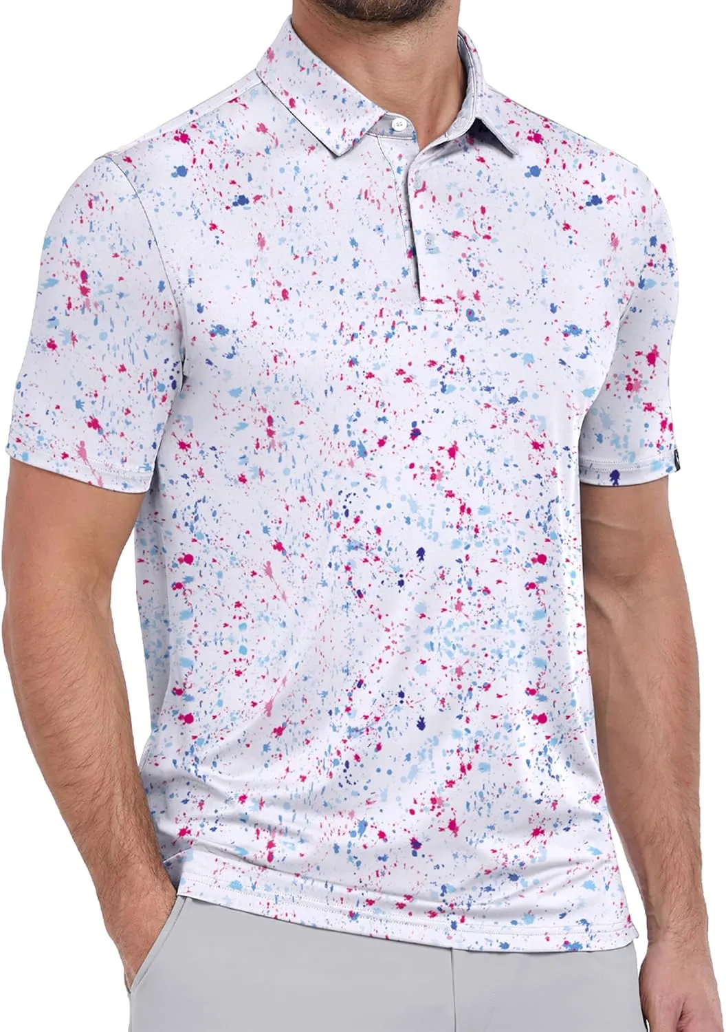ZITY Mens Print Polo Shirts Short Sleeve Moisture Wicking Shirts for Men Golf Tennis Daily Casual Collared T-Shirt