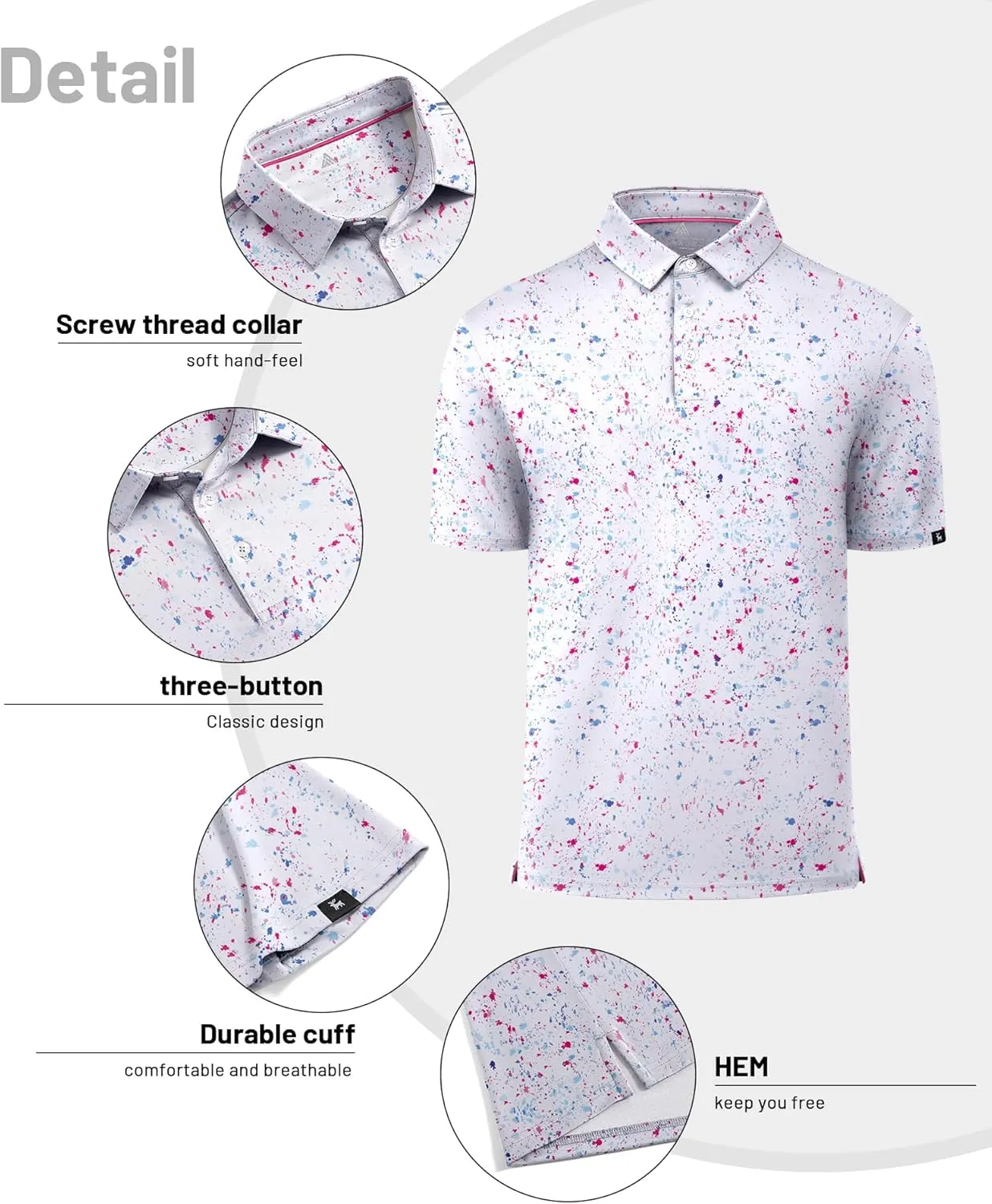 ZITY Mens Print Polo Shirts Short Sleeve Moisture Wicking Shirts for Men Golf Tennis Daily Casual Collared T-Shirt