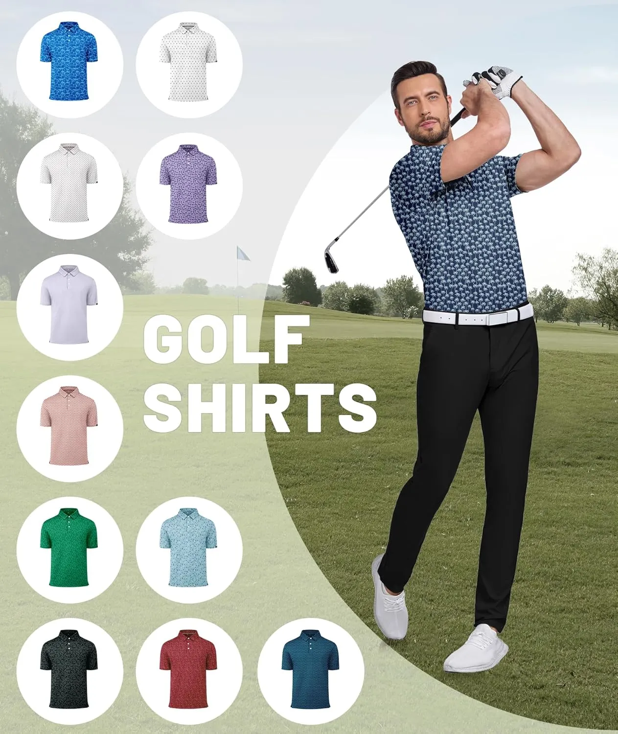 ZITY Mens Print Polo Shirts Short Sleeve Moisture Wicking Shirts for Men Golf Tennis Daily Casual Collared T-Shirt