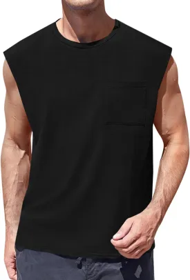 ZIWOCH Mens Sleeveless Tank Tops Workout Cut Off Shirts Muscle Gym T Shirts with Pocket